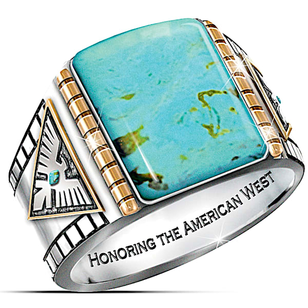 Power Of The West Turquoise Cabochon Thunderbird Men's Ring