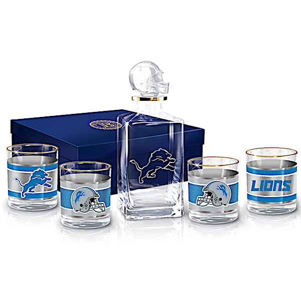 NFL Detroit Lions Five Piece Decanter Set With Glasses