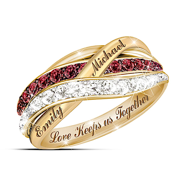 Together In Love Personalized Red And White Diamonds Women's Ring - Personalized Jewelry