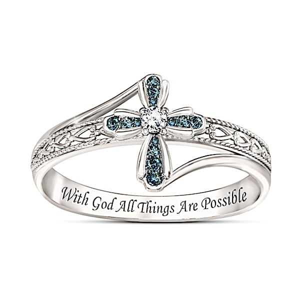 Heavenly Grace Blue Diamond Cross Ring