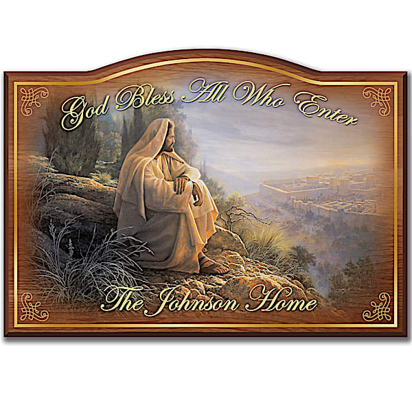 God Bless All Who Enter Personalized Welcome Sign With Image Of Jesus