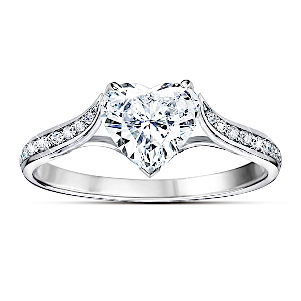 Love At First Sight Diamonesk Women's Ring with Heart-Shaped Simulated Diamond