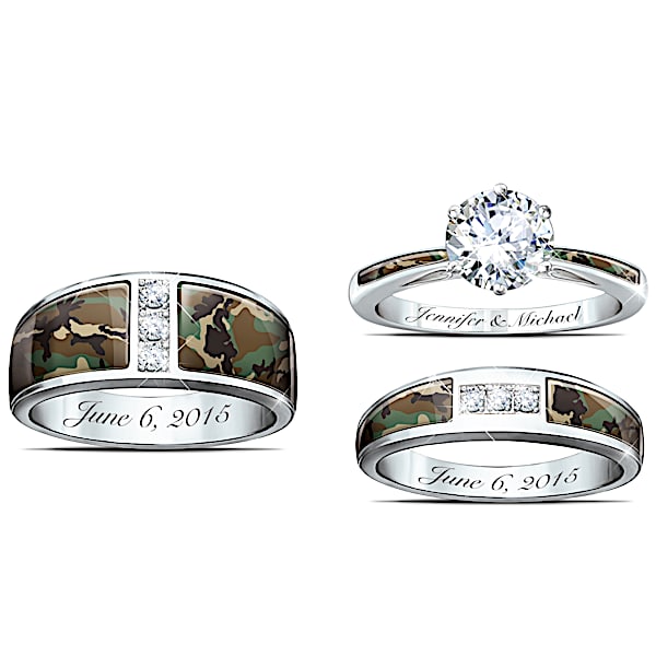 Camo His And Hers Personalized Engraved Wedding Ring Set - Personalized Jewelry