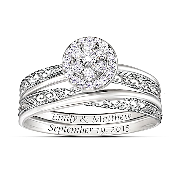 Love's Embrace Personalized Name-Engraved Diamond Bridal Ring Set - Personalized Jewelry