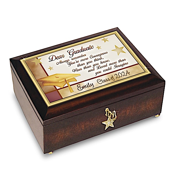 Keepsake Music Box: Congratulations Graduate Personalized Jewelry Music Box With Engraved Name - Graduation Gift Ideas