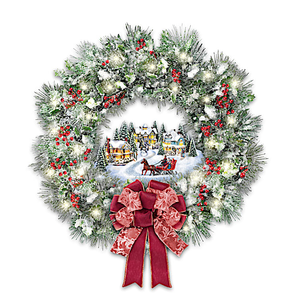 Thomas Kinkade A Holiday Homecoming Lighted Musical Christmas Wreath