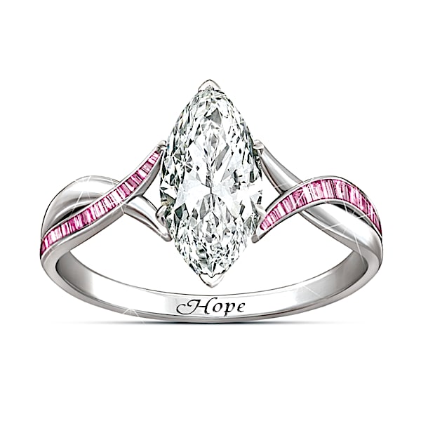 Shimmering Hope Breast Cancer Support Engraved Diamonesk Ring