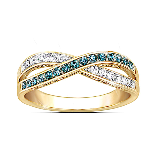 Paradise 18K-Gold Plated Blue And White Diamond Ring