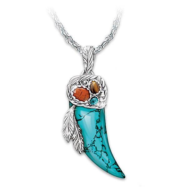 Native Spirit Turquoise Horn And Gemstone Pendant Necklace: Bradford Exchange