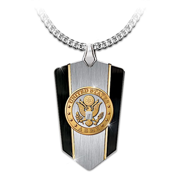U.S. Army Shield Pendant Stainless 24K Gold-Plated Necklace