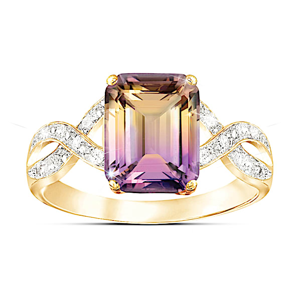 Sunset Oasis 18K Gold-Plated Ametrine And Diamond Ring