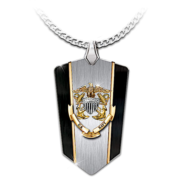 Anchors Aweigh U.S. Navy Men's Dog Tag Pendant Necklace