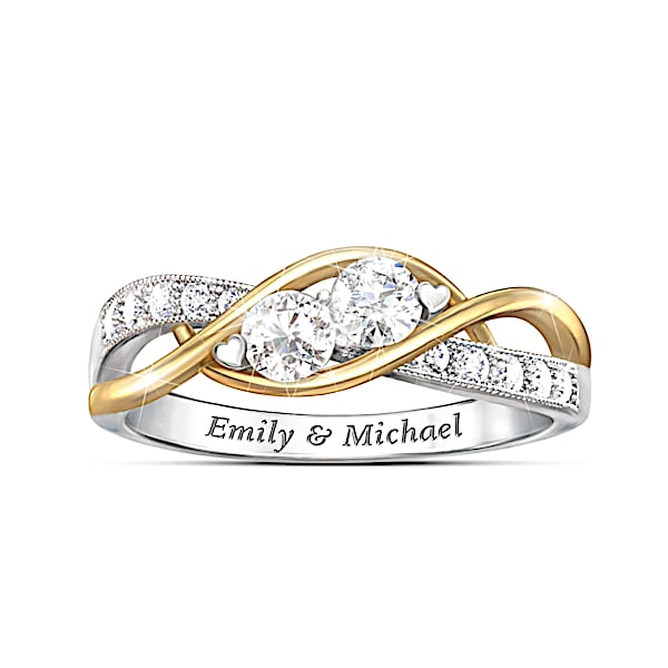 The Two Of Us Personalized Sterling Silver White Topaz Ring - Personalized Jewelry