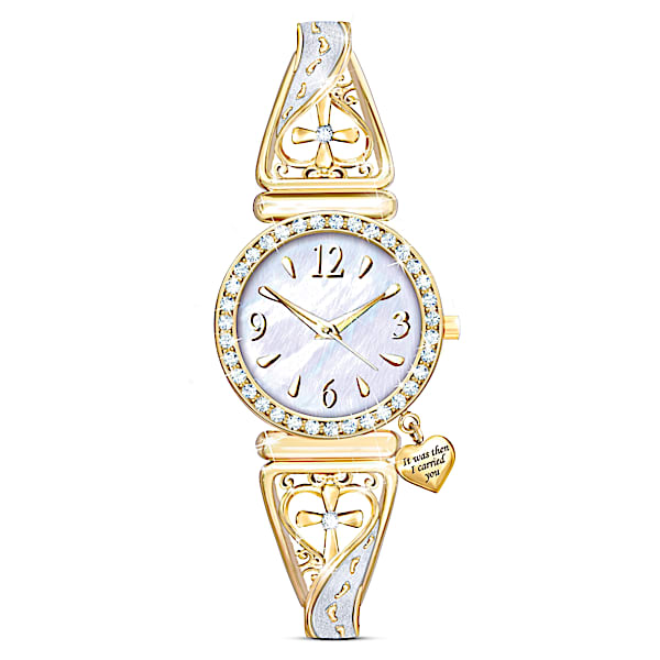 Women's Religious Watch with Crystals: Bradford Exchange: Footprints of Faith