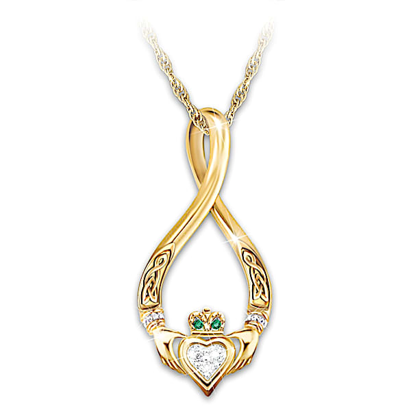 Infinity Claddagh And Peridot Gemstone Pendant Necklace