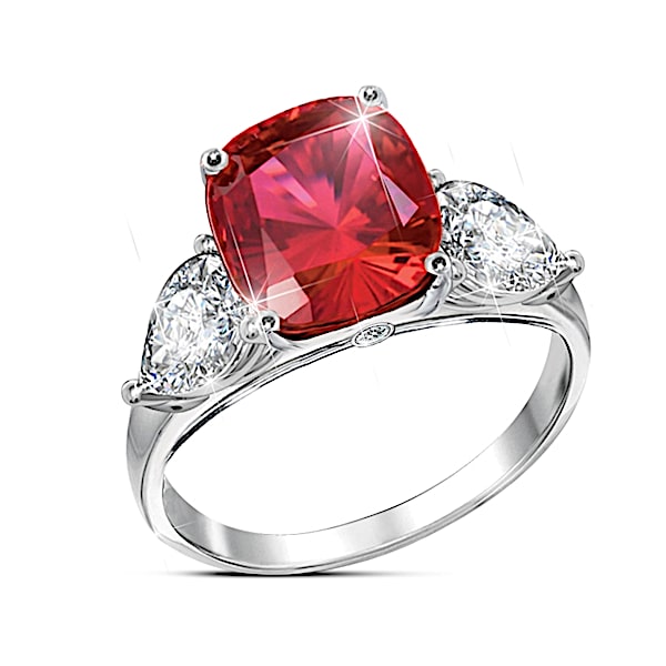 Rare Sunrise Sterling Silver Created Ruby Ring