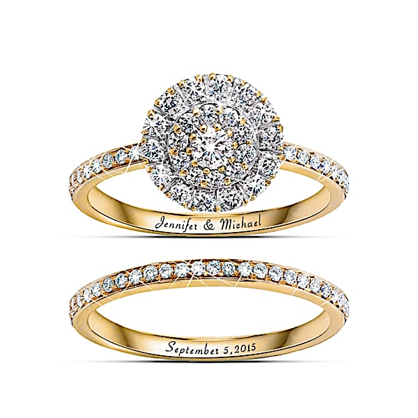 Golden Personalized Diamond Women's Bridal Ring Set - Personalized Jewelry