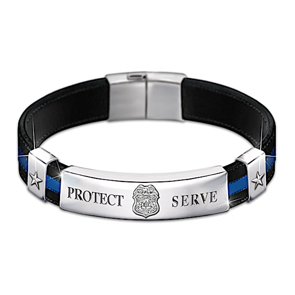 In The Line Of Duty Leather And Stainless Steel Bracelet