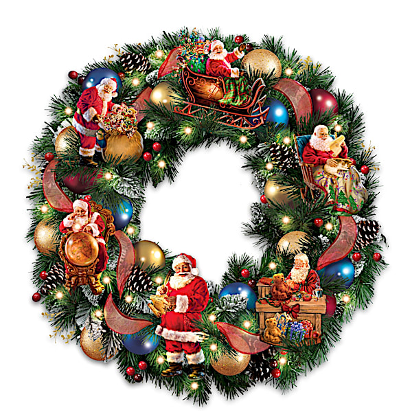 Santa's Busy Season Illuminated Christmas Wreath