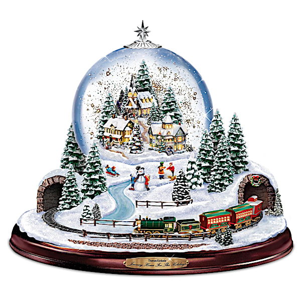 Thomas Kinkade Journey Home For The Holidays Illuminated Snowglobe