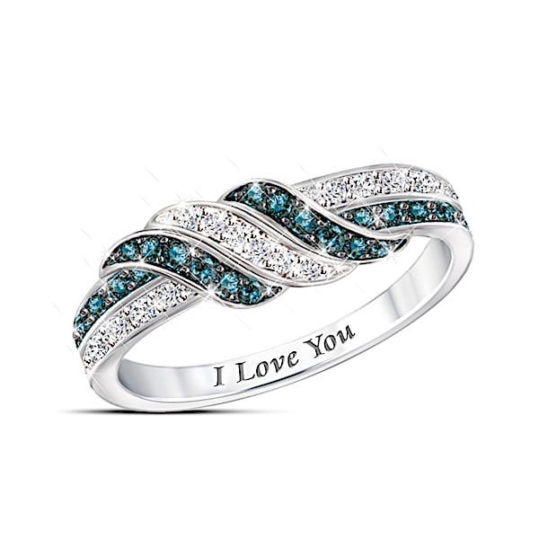 Embrace The Love Personalized Blue And White Diamond Ring - Personalized Jewelry