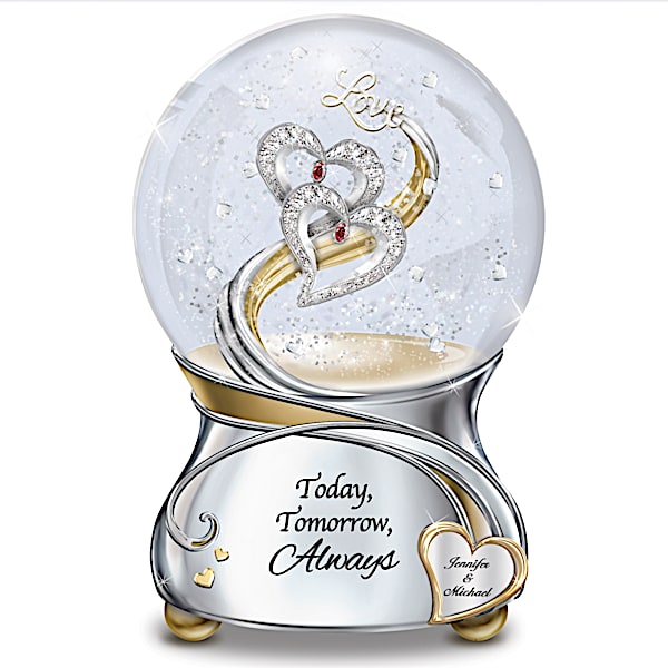 Romantic Musical Glitter Globe with Personalized Heart and Swarovski Crystals