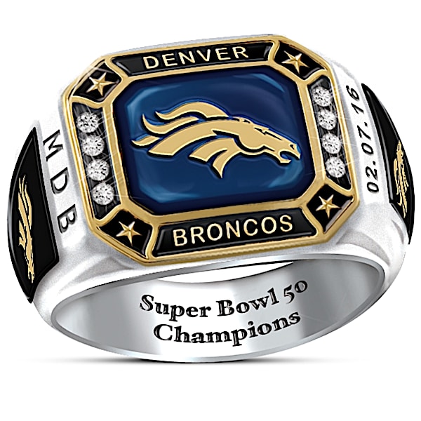 Broncos Super Bowl 50 Pride Personalized Commemorative Men's Stainless Steel Ring - Personalized Jewelry