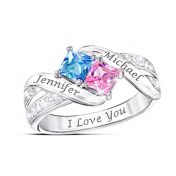 Together Cheek To Cheek Women's Promise Ring: Personalized Crystal Birthstone Ring