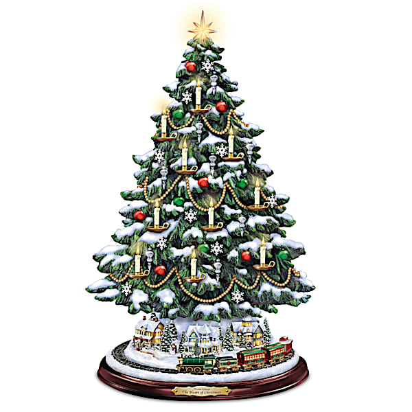 Thomas Kinkade Candlelit Tabletop Tree with Lights and Music and Rotating Train