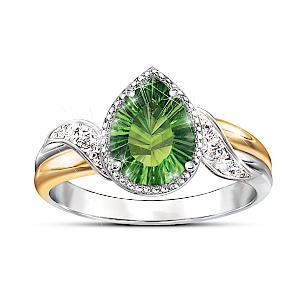 Radiant Treasure Green Helenite And Diamond Ring