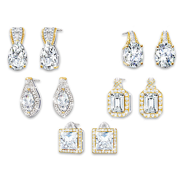 Touch Of Gold Simulated Diamond Earrings With 18K Gold-Plated Accents