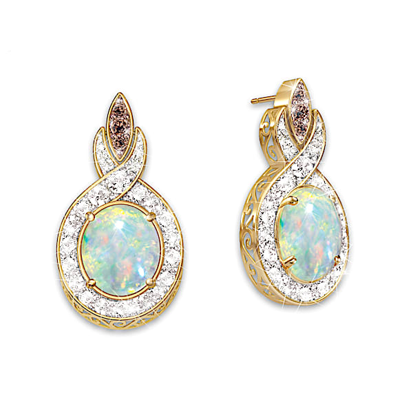 Queen Of Gems Genuine Ethiopian Opal And Diamond Earrings