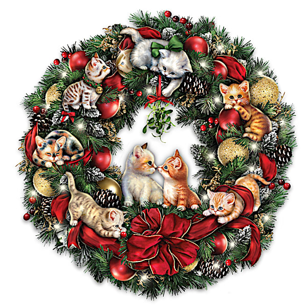 Merry Mischief Makers Illuminated Always In Bloom Wreath With Kittens