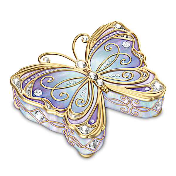 Butterfly Heirloom Porcelain Collectible Music Box with Velvet Lined Storage
