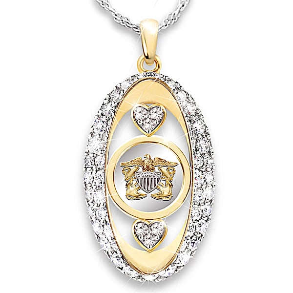 Navy Pride Crystal Pendant Necklace