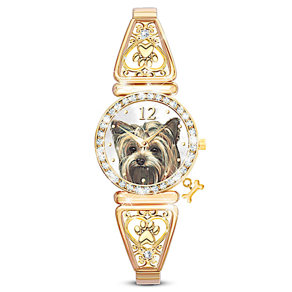 Forever Faithful Women's Crystal Yorkie Stretch Watch