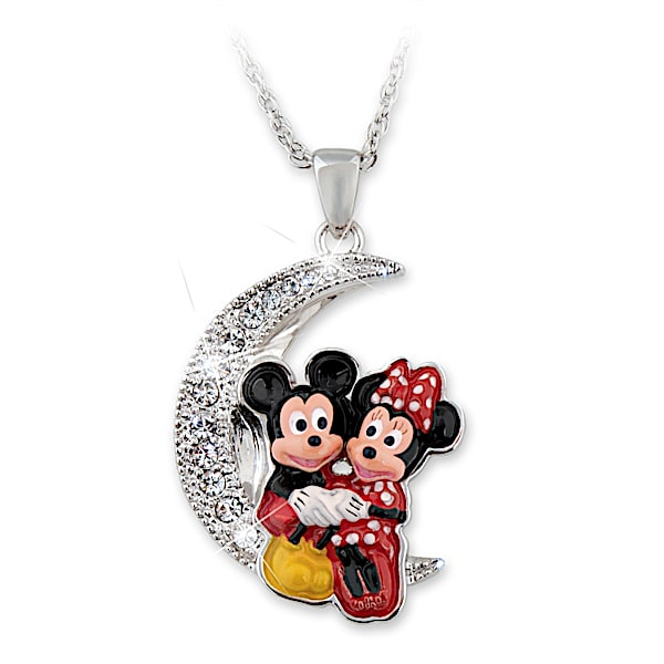 Disney Mickey Mouse And Minnie Mouse Moon Pendant With Swarovski Crystals