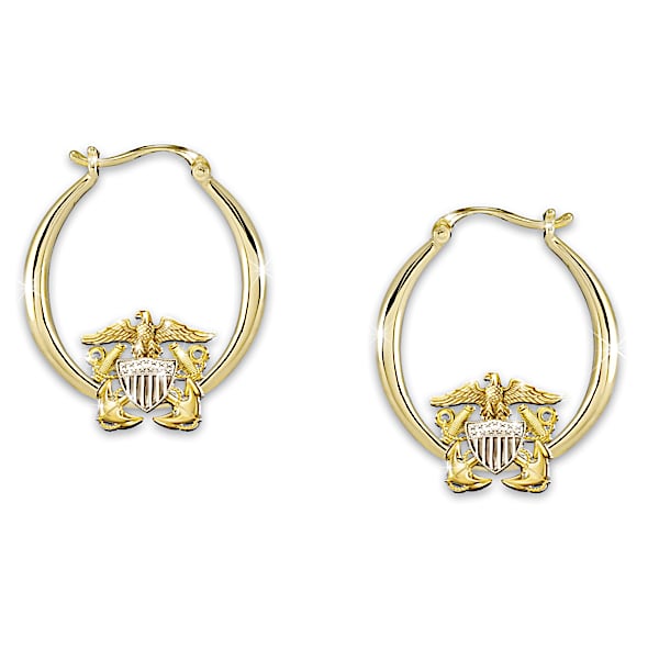 Navy Pride Women's Engraved Earrings With Sculpted Emblem