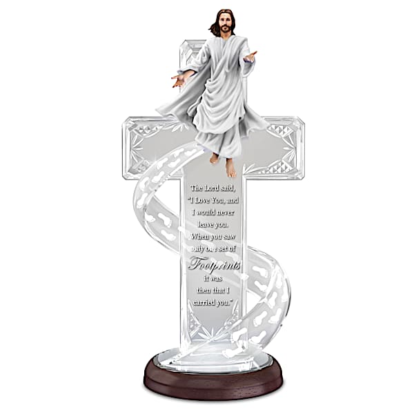 Walking In Grace Illuminated Footprints In The Sand Religious Cross