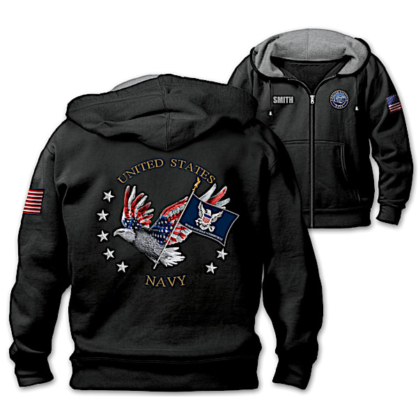 Navy Pride Personalized Embroidered Men's Knit Hoodie