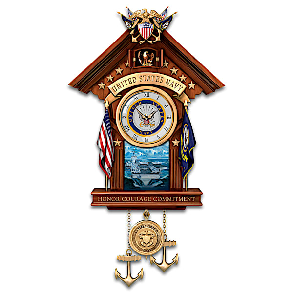 United States Navy Mahogany-Finished Wood Toned Cuckoo Clock