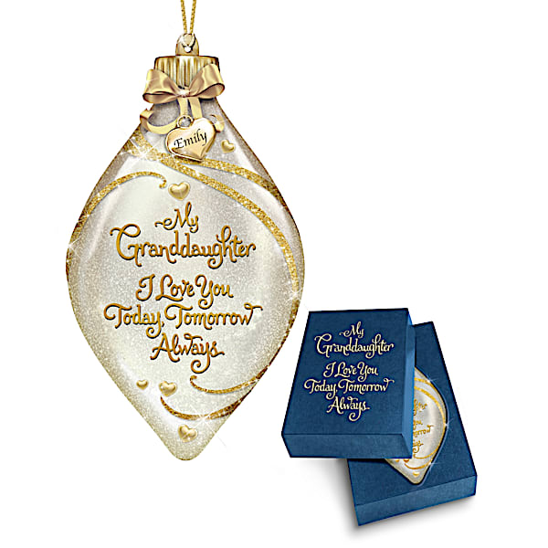 Light Up Glass Christmas Ornament for Granddaughter with Personalized Charm