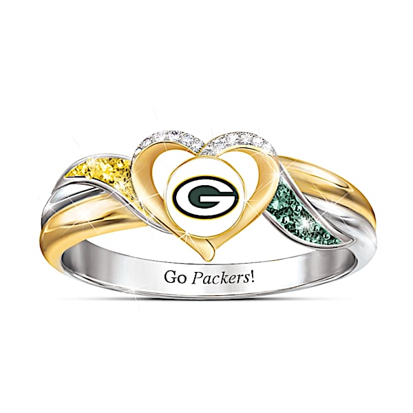 NFL Licensed Green Bay Packers Pride Women's Ring with Team Color Crystals