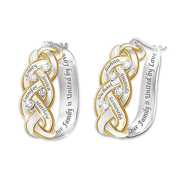 Strength Of Family Personalized 18K Gold-Plated Diamond Earrings - Personalized Jewelry