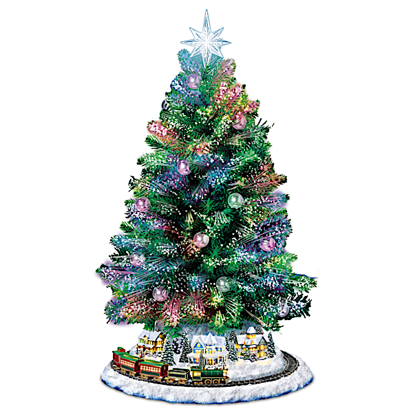 Thomas Kinkade Fiber Optic Tabletop Tree Lights Up with Music and Rotating Train