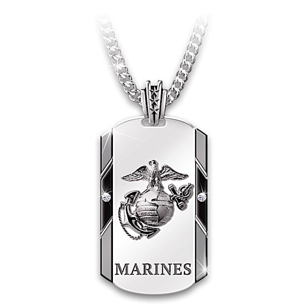 U.S. Marine Corps Diamond Dog Tag Necklace