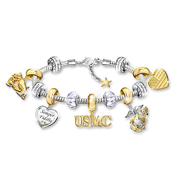 Pride Of USMC Women's Sterling Silver-Plated Charm Bracelet