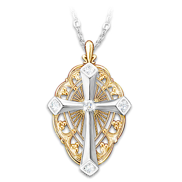 Everlasting Light Diamond Cross Pendant Necklace With Card