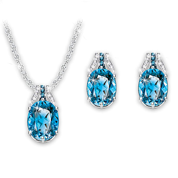 Twilight Luster Genuine Blue Topaz Pendant Necklace And Earrings Set