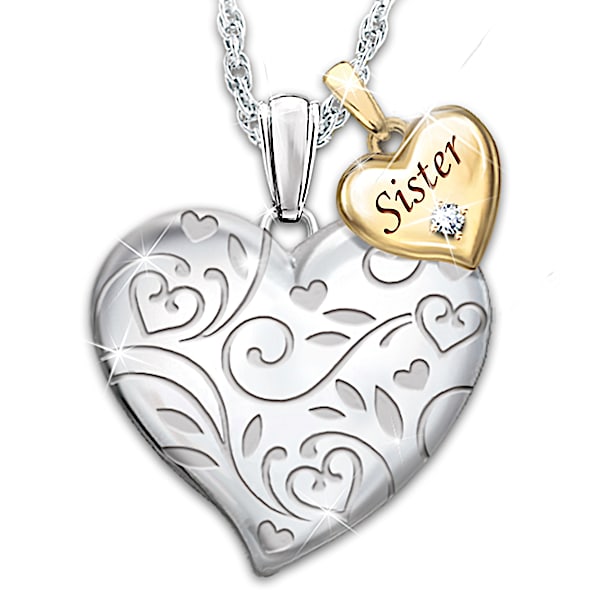 Diamond Pendant Necklace For Sisters With Heart Charm